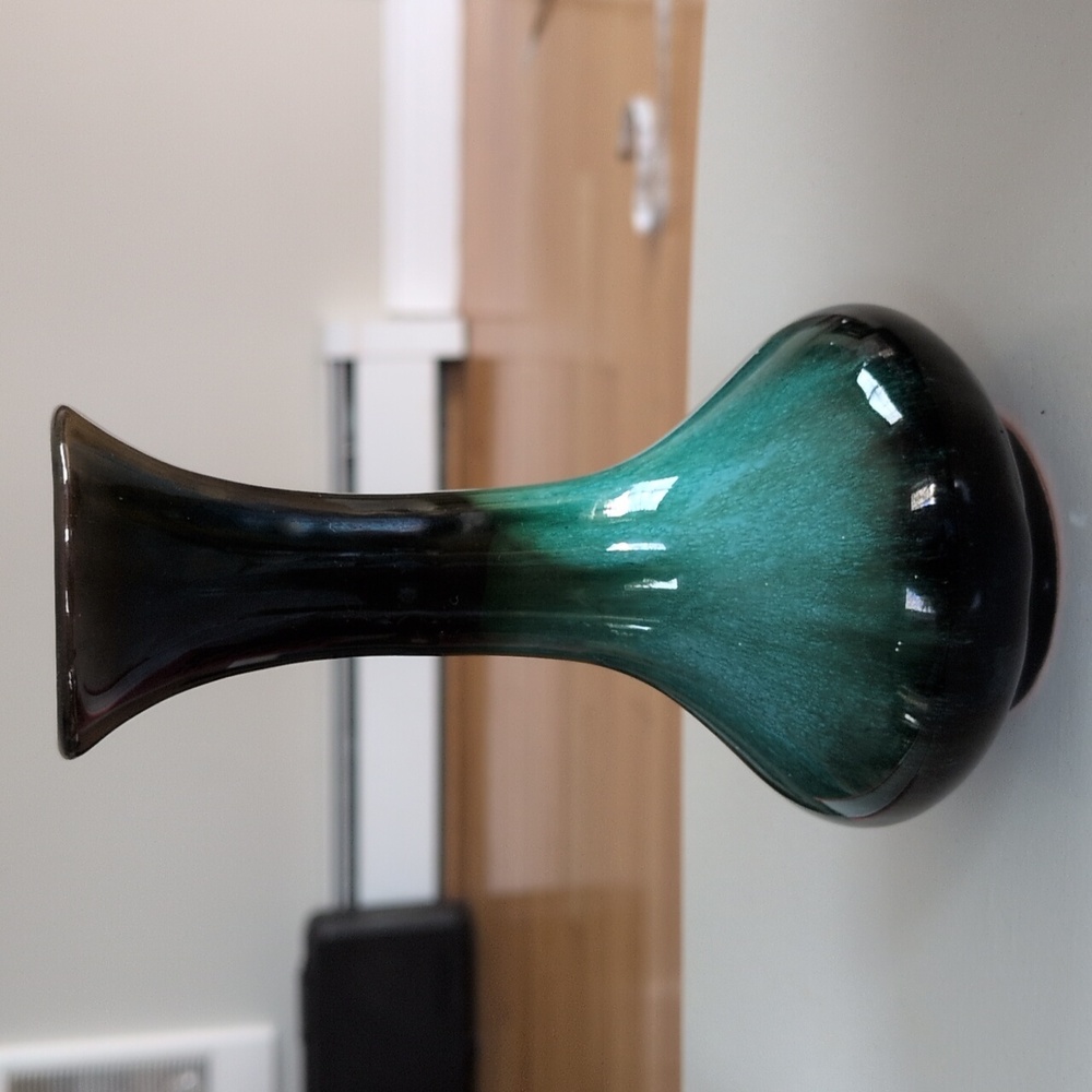Vintage Blue Mountain Pottery Vase Green And Black Drip Glaze